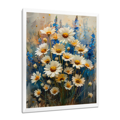 Bleu et blanc nature morte fleurs de jardin I - marguerites, impression d'art mural