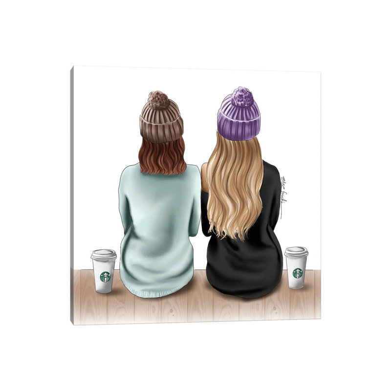 Besties And Starbucks Drinks by Elza Fouche - Wrapped Canvas Painting, 30.48cm H x 30.48cm W x 1.905cm D