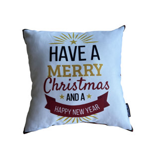 Christmas Pillow Cover, New Year Pillow Cover, Holiday Greetings Pattern Pillow Cover, Square