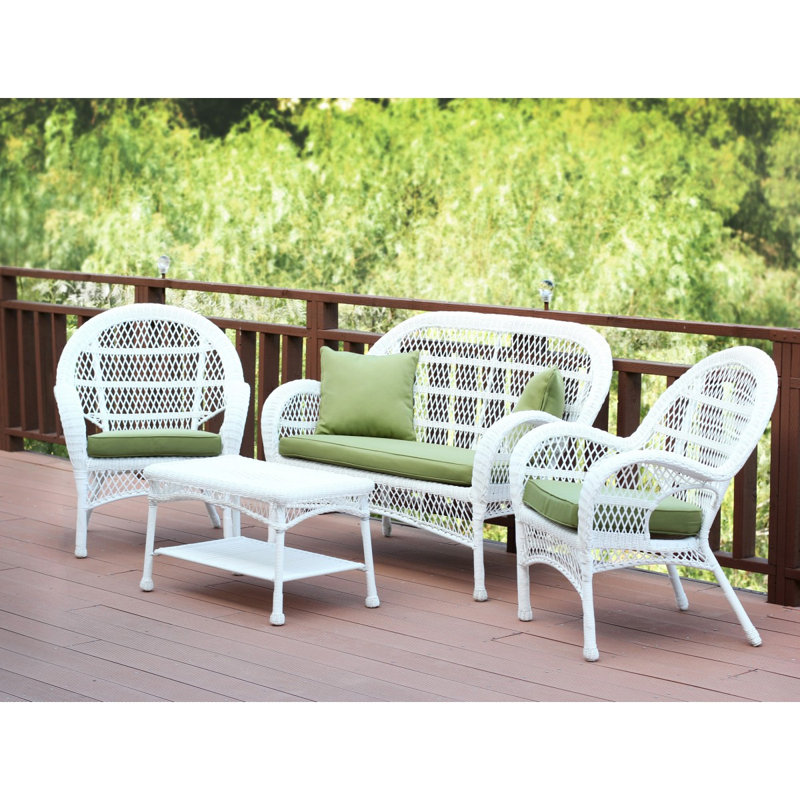 Mangum 4 - Person Patio Conversation Set with Cushions, Honey, Burgundy