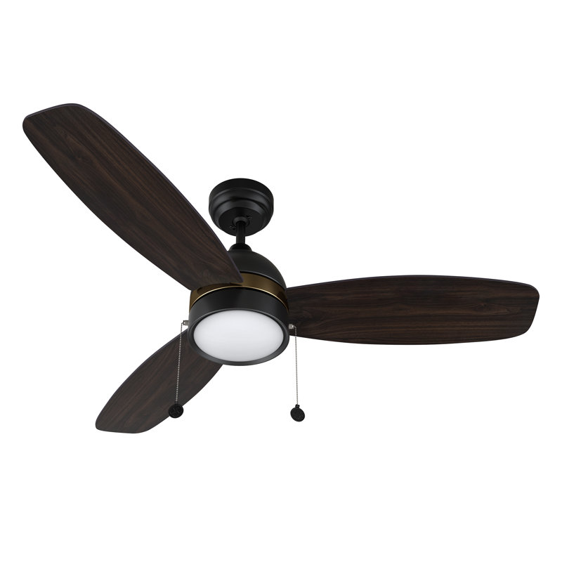 Ventilateur de plafond 52 po à 3 tiroirs avec lumière DC, tige verticale et garniture dorée