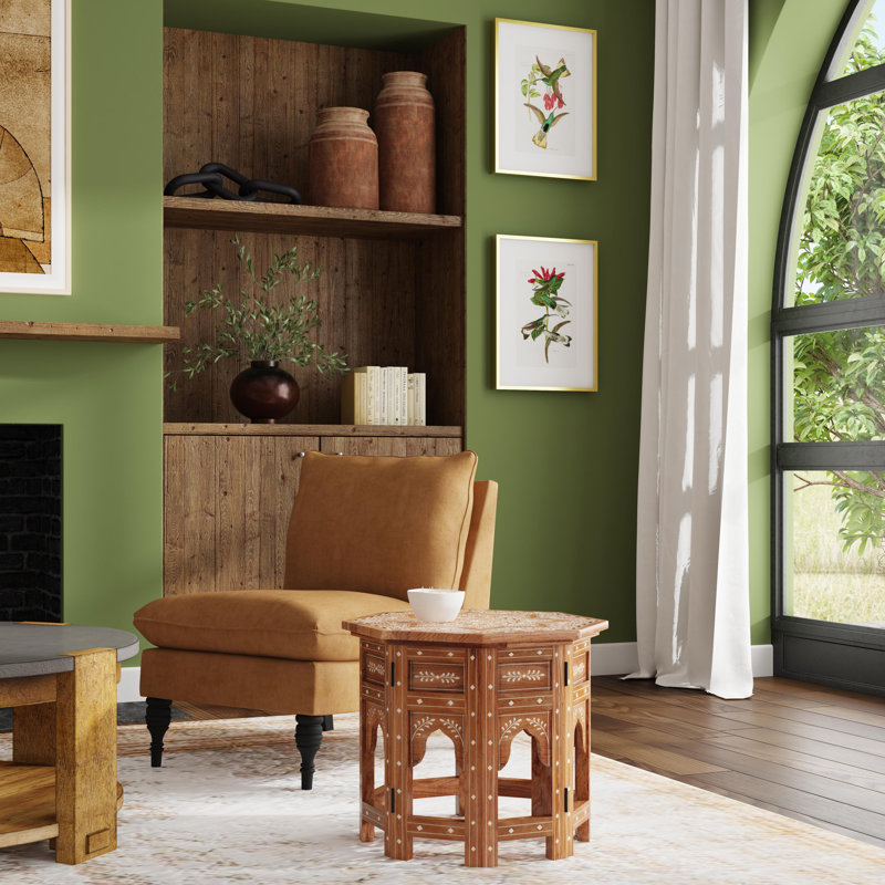  Table d'appoint Rashmi Wood & Bone Inlay, brun moyen