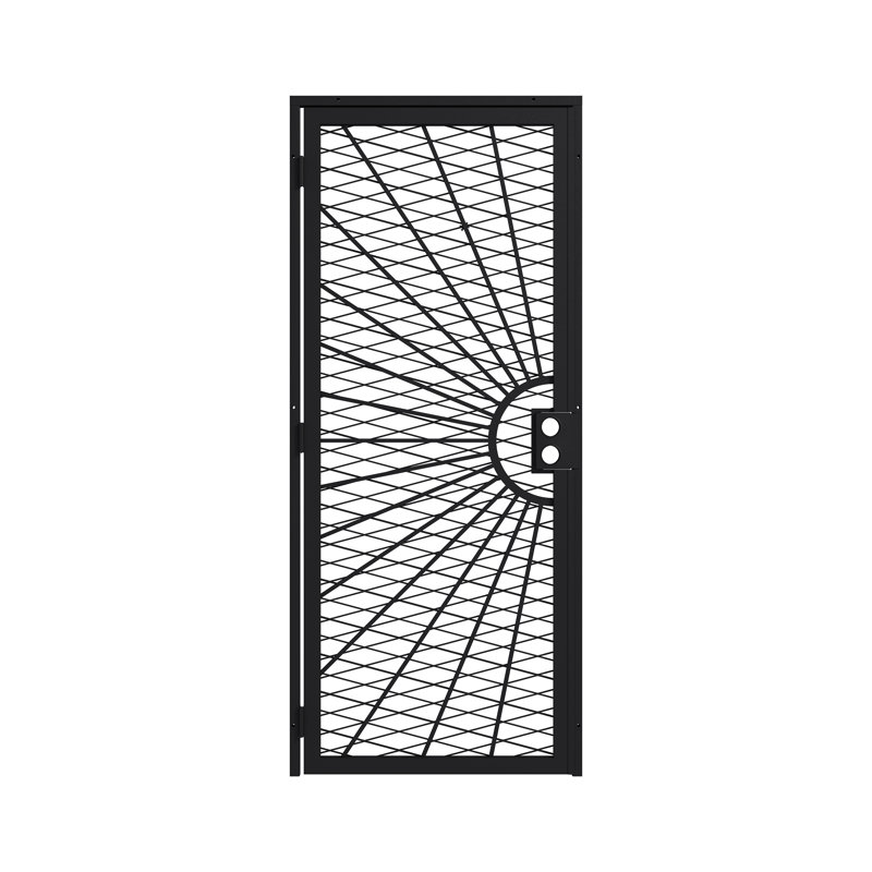 32 po x 80 po. Porte de sécurité universelle en acier thermolaqué réversible à fixation en surface avec écran en métal, White