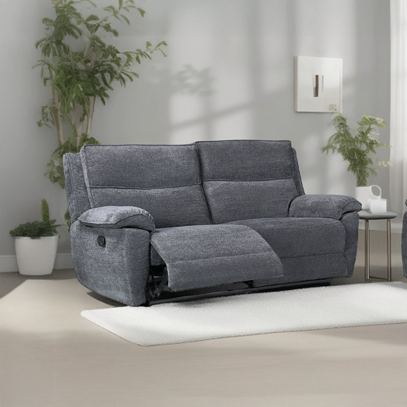 Berthony 3 Seater Chenille Reclining Sofa, Blue Grey