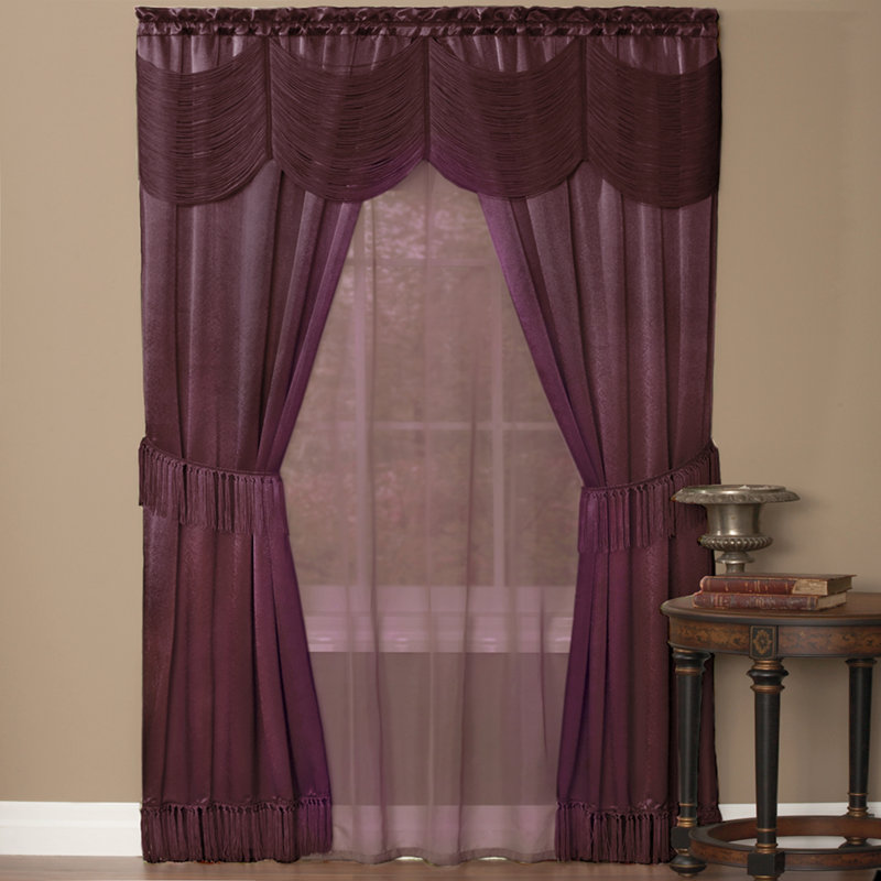 Mortimer Semi Sheer Curtain Pair, 56" W x 63" L, Merlot