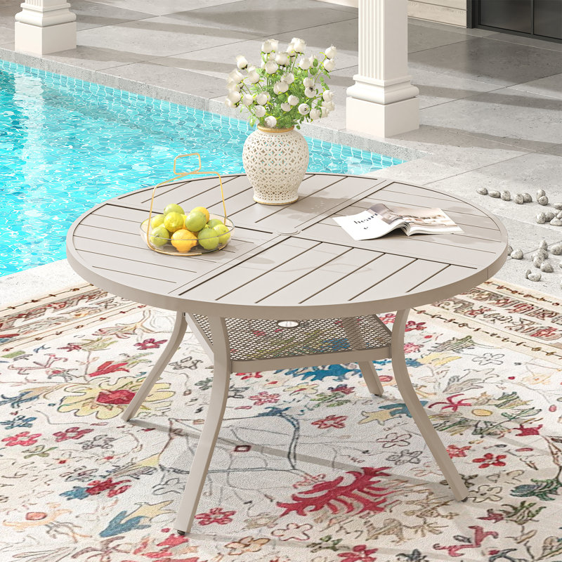 Outdoor Round Patio Dining Table, 28.3" H x 40.6" L x 40.6" W, Cream/Cream