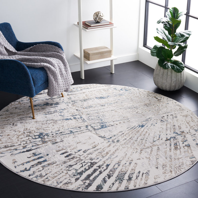 Wayde Abstract Gray/Beige Area Rug, Round 6'7"