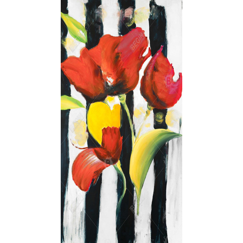 Red flowers on stripes - 15.75"x31.50" Desk mat