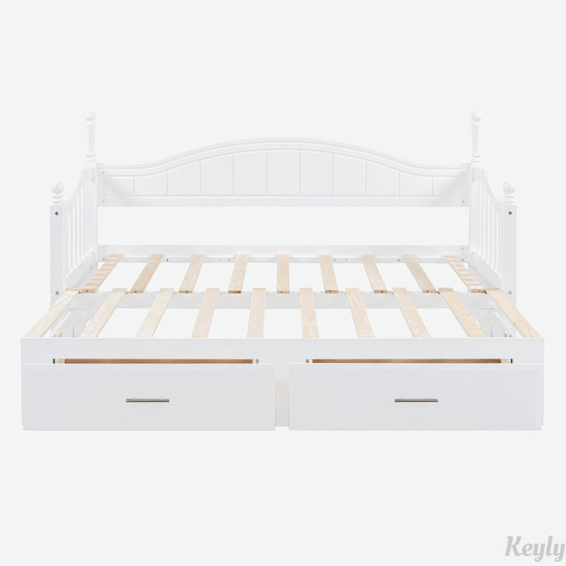 Lit de jour extensible en bois avec lit gigogne simple et tiroirs, Blanc