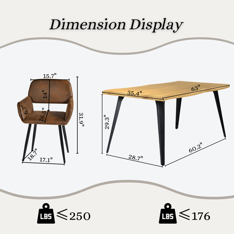 Ensemble de salle à manger 5 pièces - Table rectangulaire avec pieds en métal noir et fauteuils rembourrés en suède pour la salle à manger de cuisine