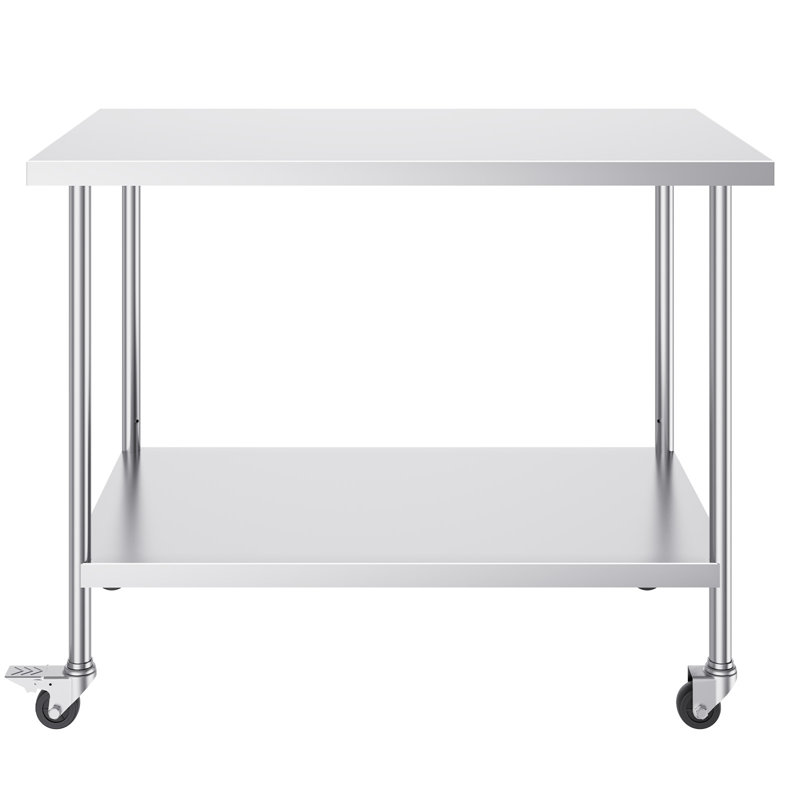 Table de travail en acier inoxydable, hauteur de 38 pouces, tablette réglable, roulettes incluses