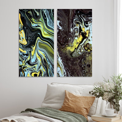 " Colorful Mixed Abstract Fluid II " 2 - Pieces Painting Print