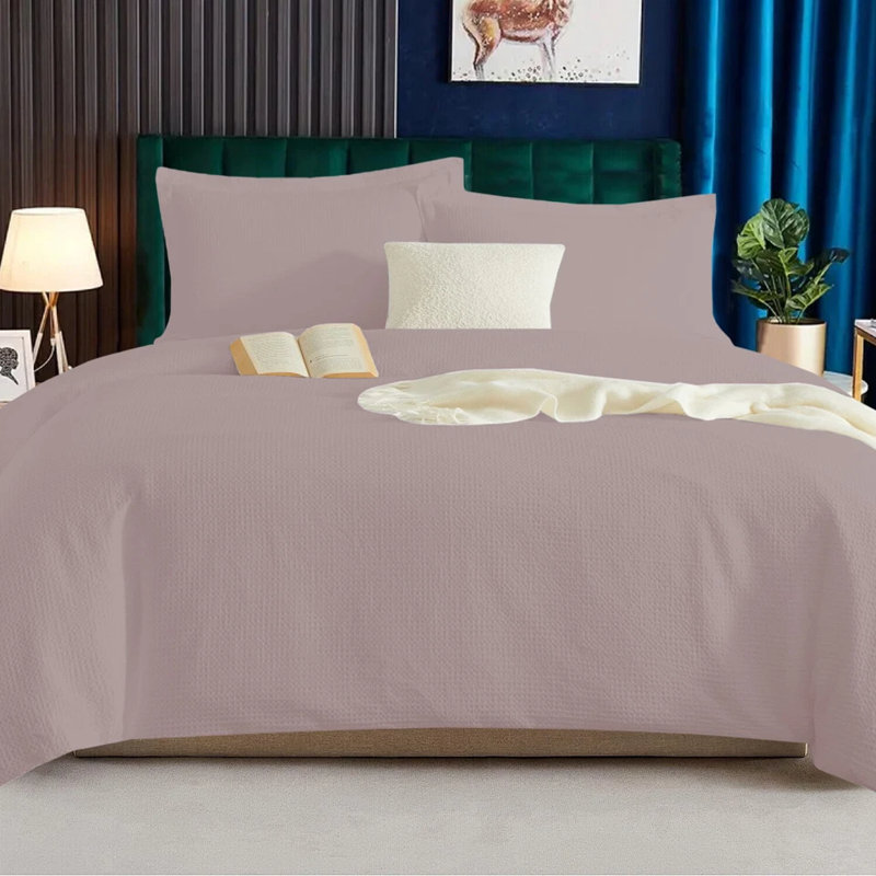 Duvet Cover Waffle King Blush Pink, King Duvet Cover + 2 Standard Pillowcases, Pink