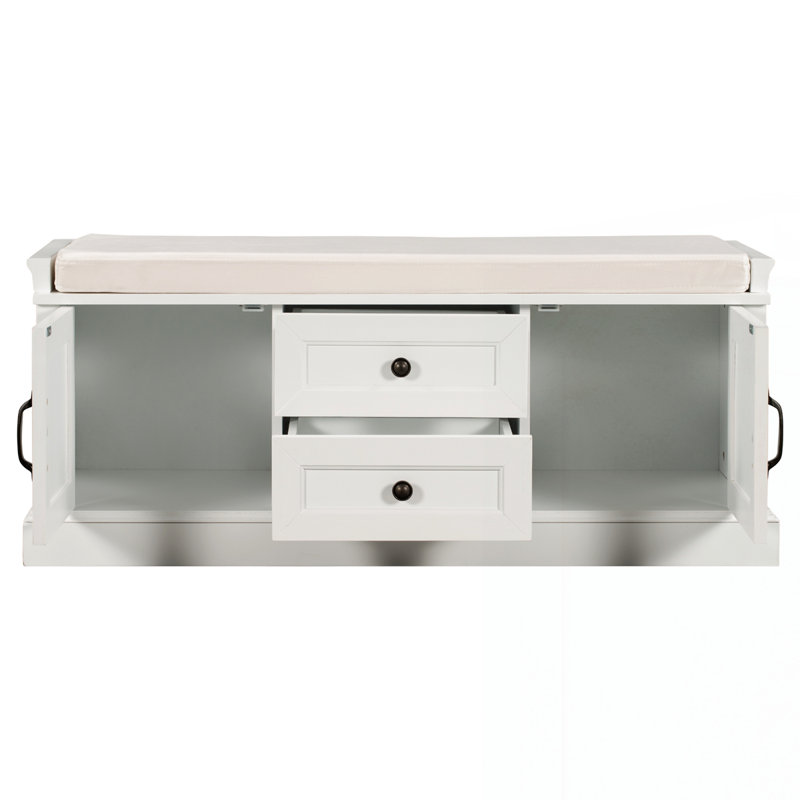 Banc de rangement avec 2 tiroirs et 2 armoires, Blanc