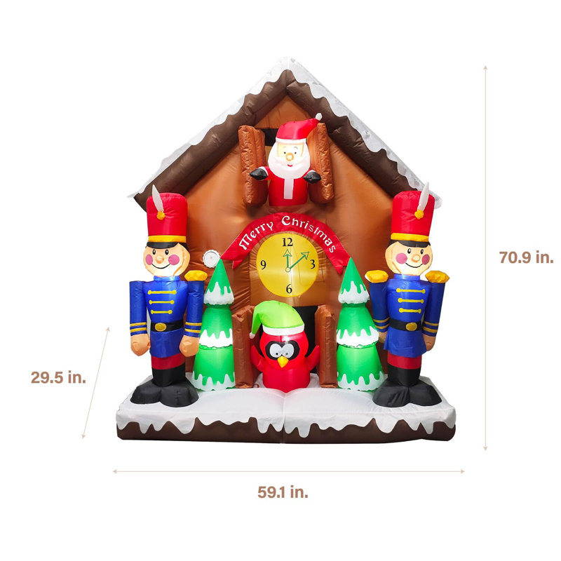 Fraser Hill Farm Fraser Hill Farm 6-Ft. Tall Santa Nutcracker Cuckoo Clock Blow Up Christmas Inflatable with Lights, Music