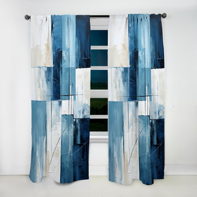 Frissell Nautical White And Blue Geometry Shapes III - Abstract Curtain - Velvet Room Darkening - 1 panel