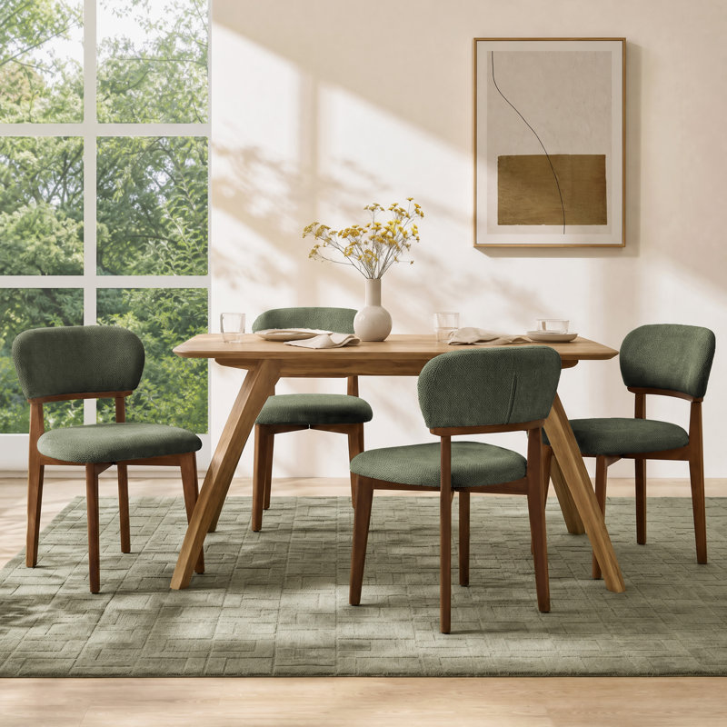 Chaise de salle à manger rembourrée en boucle de style milieu du siècle avec dossier incurvé (ensemble de 4), Vert foncé