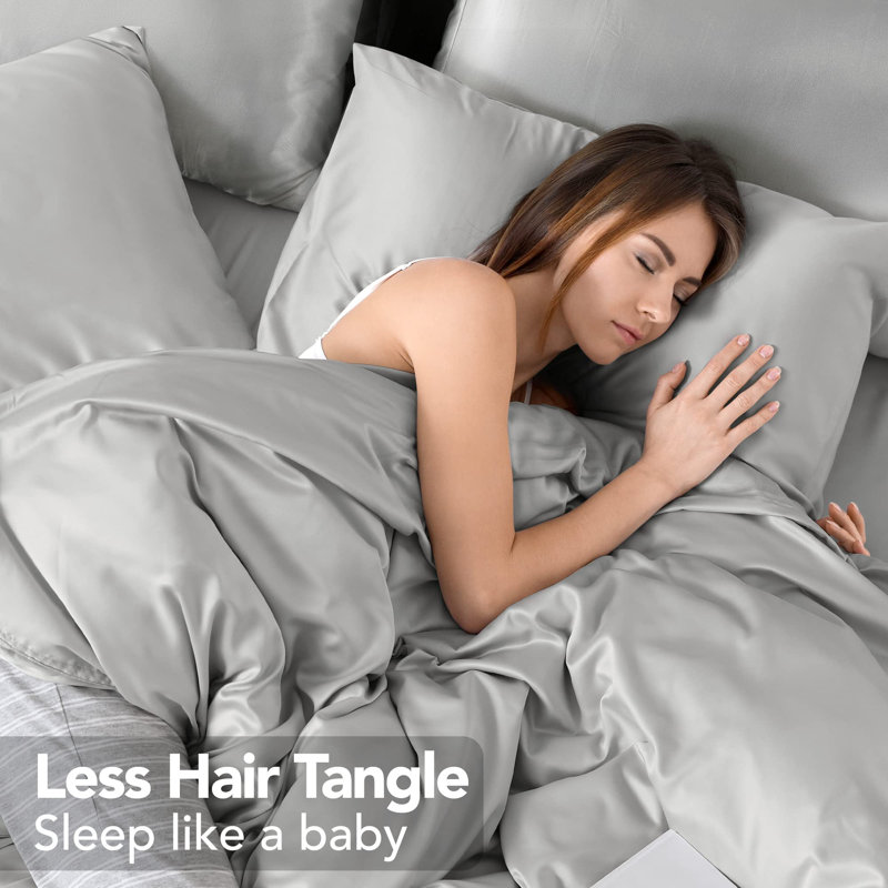 Silk Satin Soft Pillowcases 2 PCS(Cover Only), 20'' x 26'', Light Gray