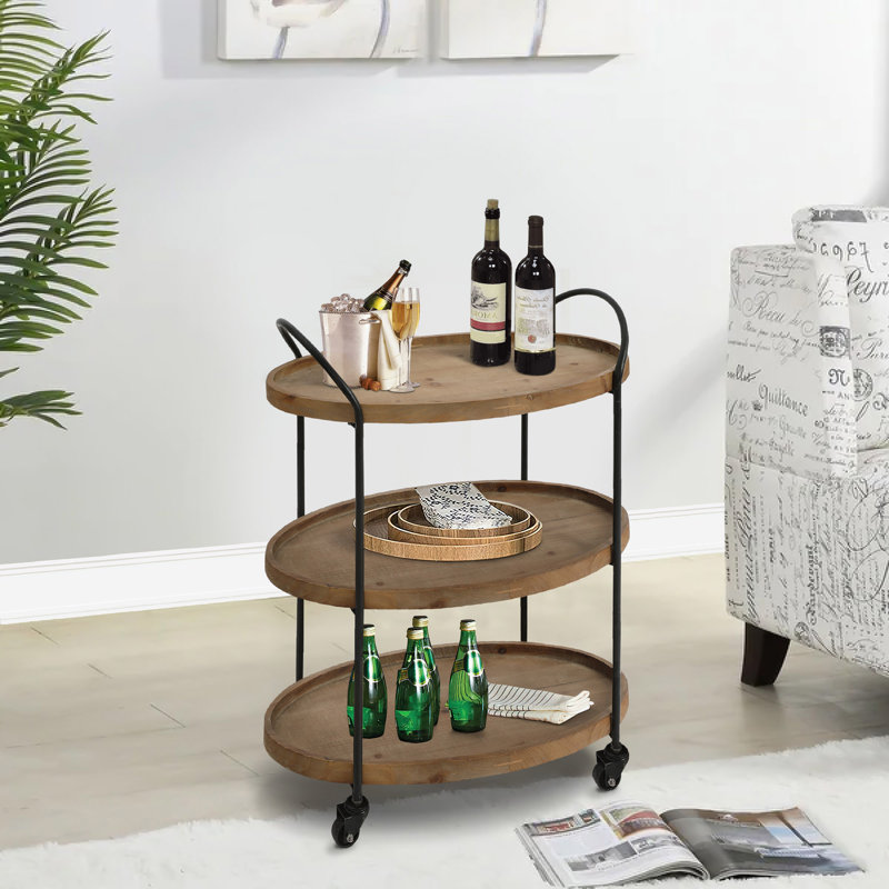 Chariot-bar en bois 23 pouces avec 3 plateaux de rangement