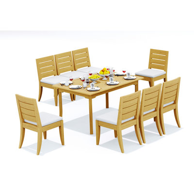 10 Seats 11 Pcs Grade-A Teak Wood Dining Set: 83" Rectangle Table And 10 Atnas  Armless Chairs #11AT1800