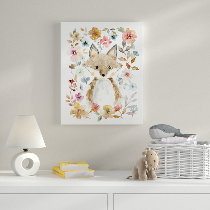 Reproduction d'art sur toile tendue Haire Flowers and Friends Fox, H 32 po x l 24 po x P 1,5 po