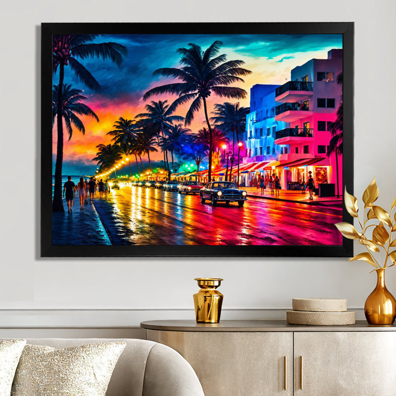 «Miami Beach Holidays 3 Architecture», impressions sur toile Miami, Cadre simple noir, H 30 po x l 40 po x P 1,5 po