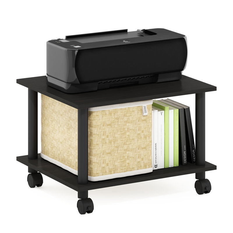 Espresso Black 2-Tier Laminated Printer Stand with Wheels