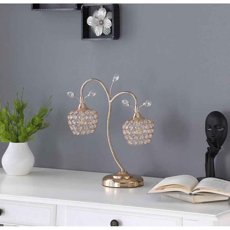 Lampe de table 17,25 "en or rose à 2 fleurs Bell Glam