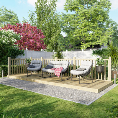 Powersheds 6 x 18ft Timber Pressure Treated Decking Kit - Handrails on Two Sides