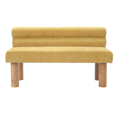 Yellow Upholstered Dining Bench, Rubber Wood Legs, 300LBS Capacity, Easy Assembly