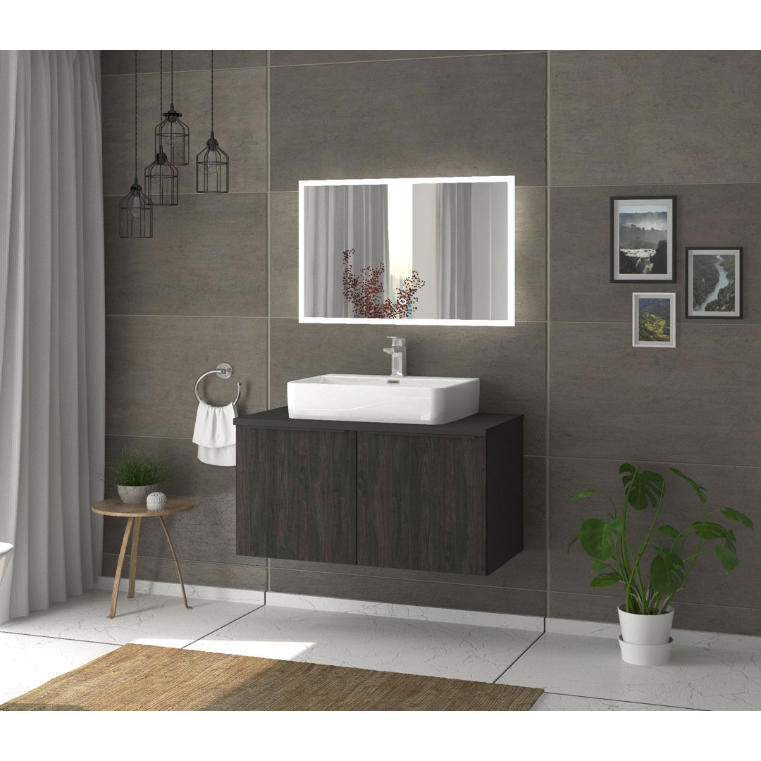 Odin washbasin with base cabinet, 96cm, alpine white / rustic oak / oak, metal handles