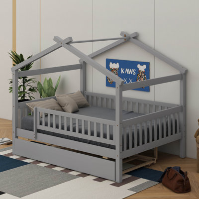 Wooden House Bed With Trundle