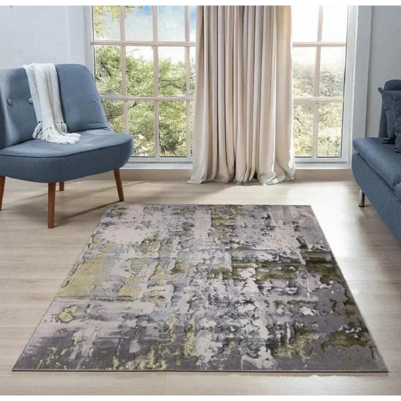 Abstract Indoor / Outdoor Area Rug, Ochre, Rectangle 60 x 110 cm