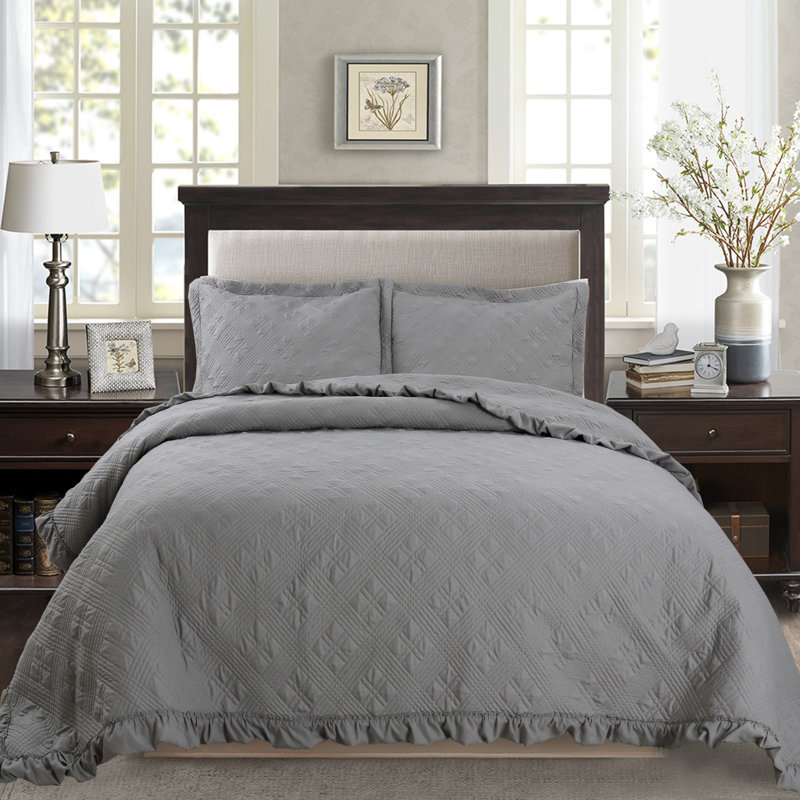 Modern & Contemporary Polyester Quilt, Gray, Single Quilt + 1 Standard Sham