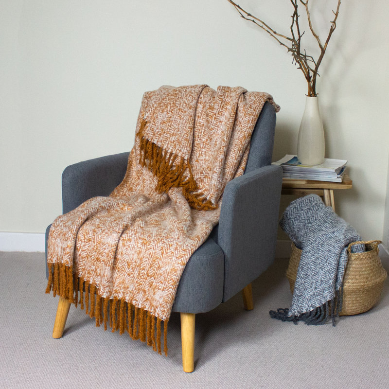 Hand Woven Throw Blanket, Gold