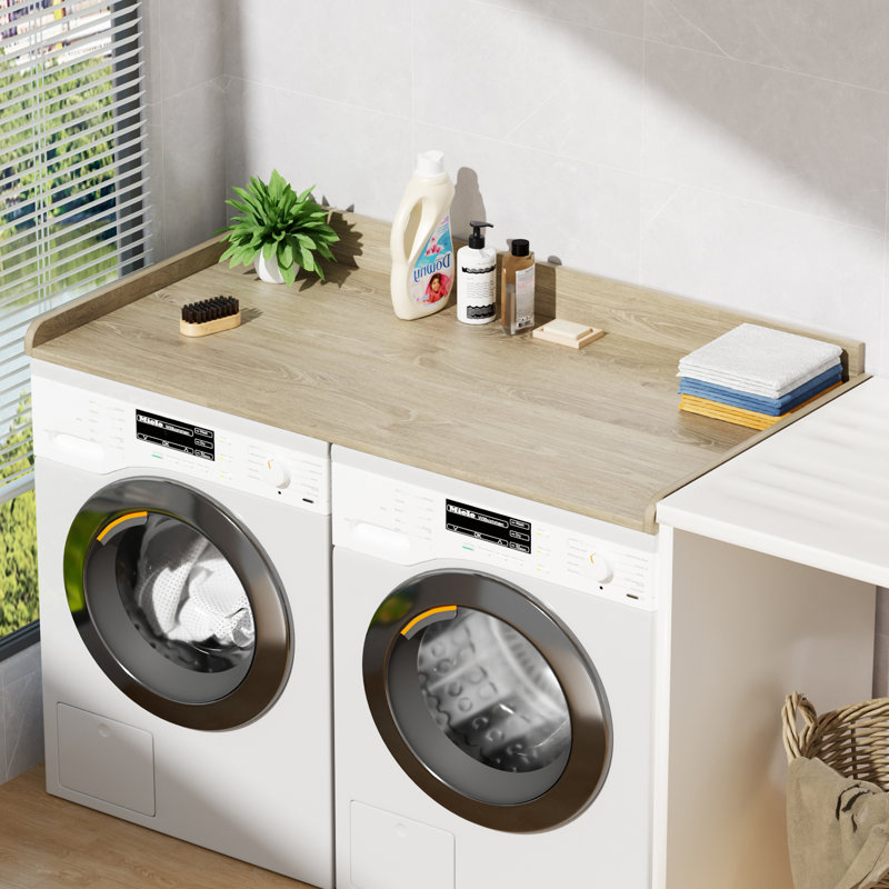 Washer Dryer Countertop Wood Topper With Edge For Laundry Room Storage And Organization, Oak