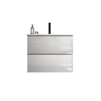Meuble-lavabo mural en noyer de 24 po avec lavabo en céramique avec un trou de robinet, grand meuble-lavabo flottant avec rangement pour salle de bain moderne, lavabo une pièce sans drain ni robinet