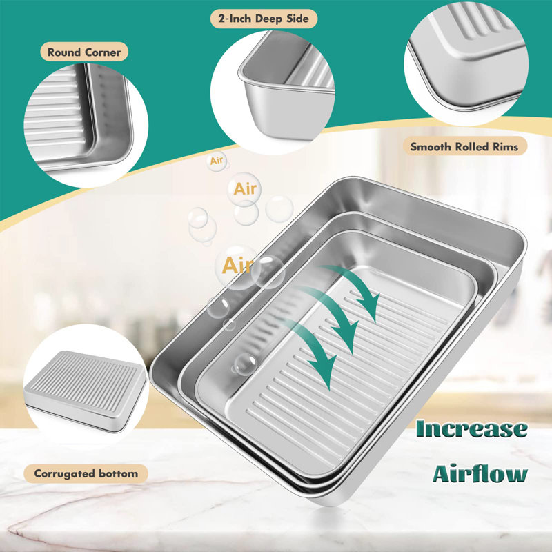 LoochMee Non-Stick Stainless Steel 3 Piece Baking Sheet Set
