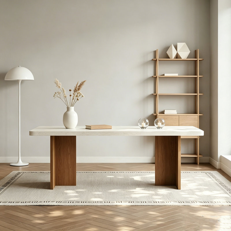 Table en pierre frittée de style crème, H 29,5 po x l 55,1 po x P 31,5 po