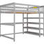 Full Size Loft Bed In Grey With Shelf & Desk Storage. Wood Construction. Bedroom Size Under Frame.