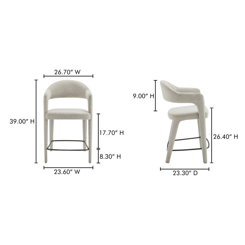 Tabouret rembourré Cathline, Tabouret de comptoir (siège d'une hauteur de 26,4, Polyester beige