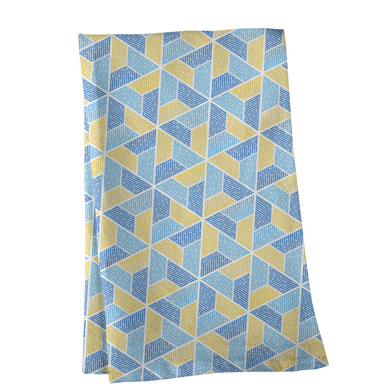Torchon trapézoïde, Croisé en coton, Jaune/bleu