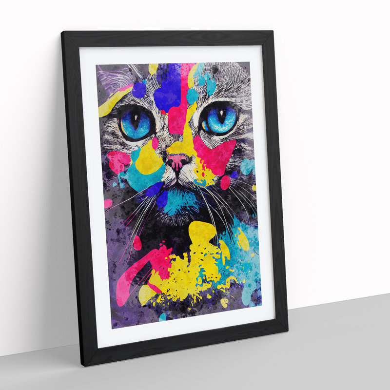 Catt Paint Splash No.5 - Print, 66cm H x 48cm W x 2cm D, Black Framed, White