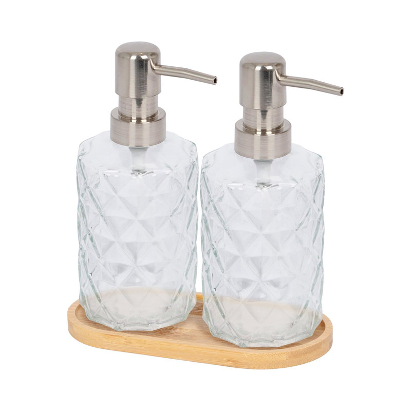 Prism Glass Soap Dispenser with Bamboo Tray - 330ml