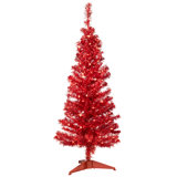 Pre-Lit Profile Artificial Tinsel Christmas Tree - Red