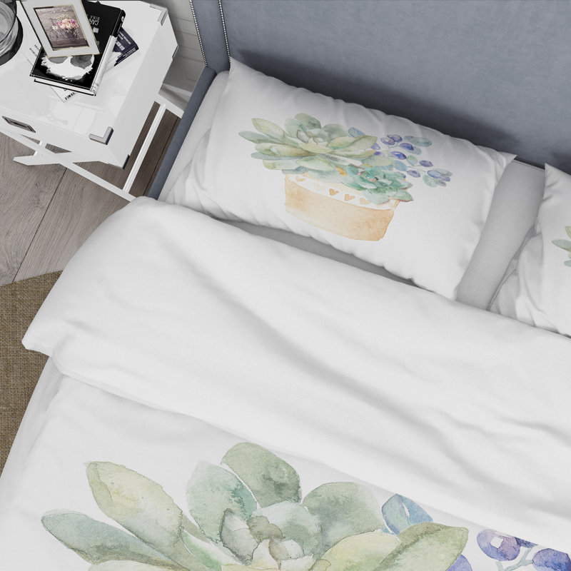 Succulent Flower In Terracotta Pot II - Ensemble de housse de couette traditionnel - Microfibre de polyester