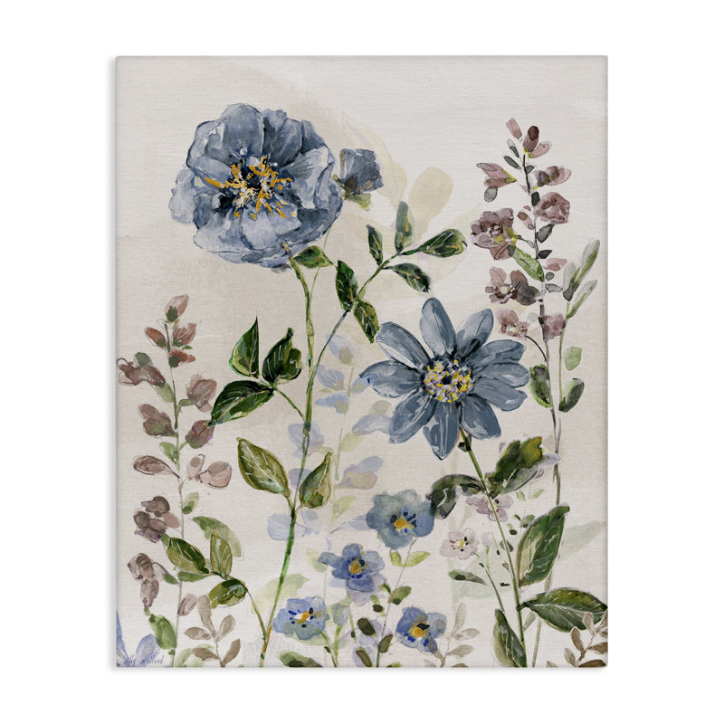 "Blush Blue Garden Flowers", art mural par Sally Swatland, H 40 po x l 30 po