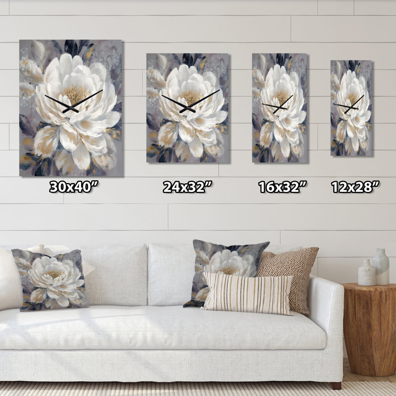 Ioannina - Floral Peony Very Large Wall Clocks, H 32 po x l 24 po x P 1 po