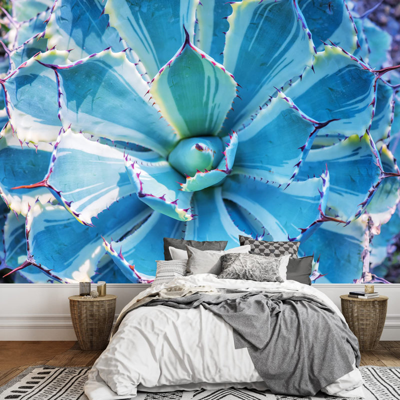 Grand papier peint auto-adhésif à feuilles d'agave pointues, L 100 po x l 144 po