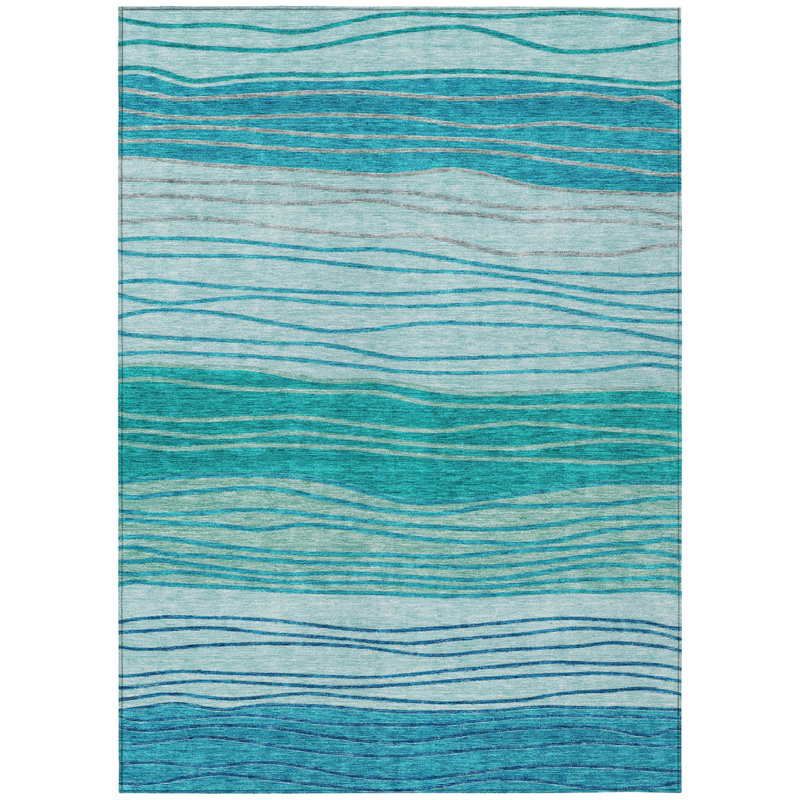 Tapis bleu sarcelle et turquoise à rayures 3 pi x 5 pi